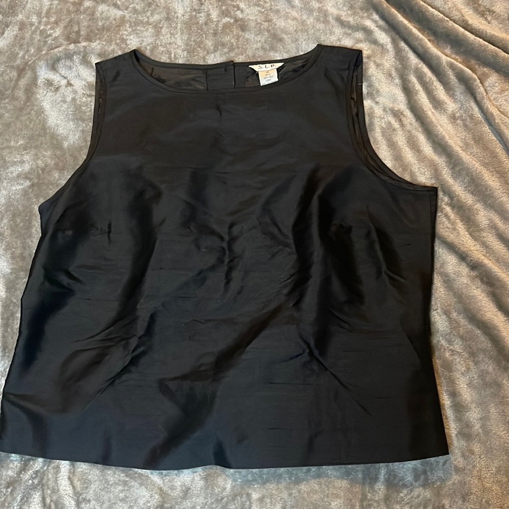 Vintage S.L.B Silk Blouse Top Black Fitted Lined Women's  Size 14